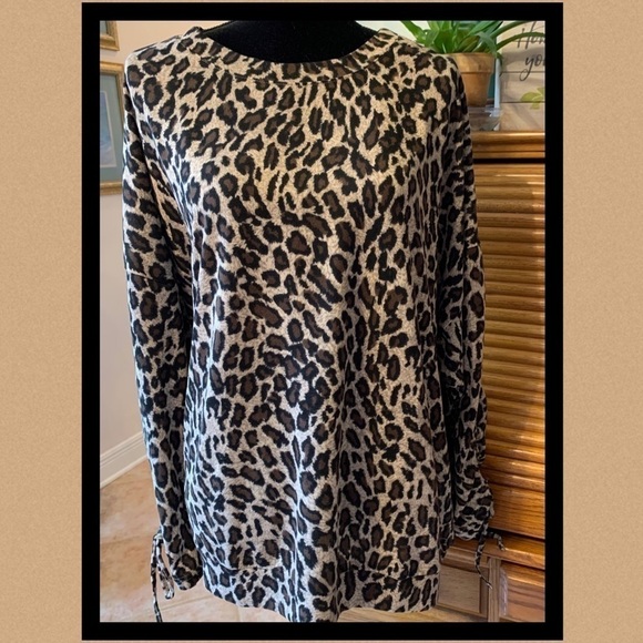 Leopard animal print top hacci knit oversized cozy sweater top long sleeve - Picture 2 of 12